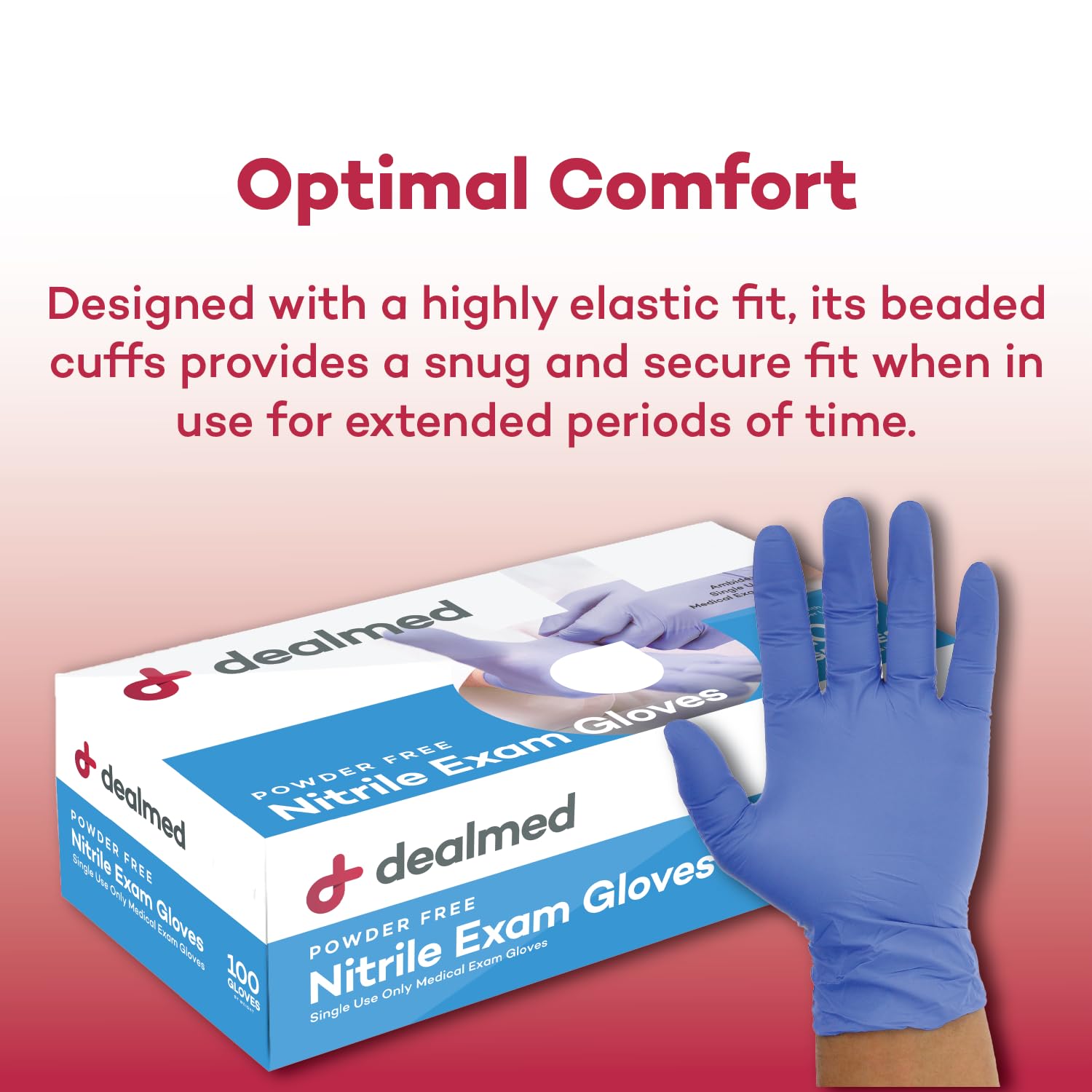 Nitrile Exam Gloves - Latex Free - Small - 100 Count | Blue, Beaded Cuff, Ambidextrous Fit, Full Finger Coverage