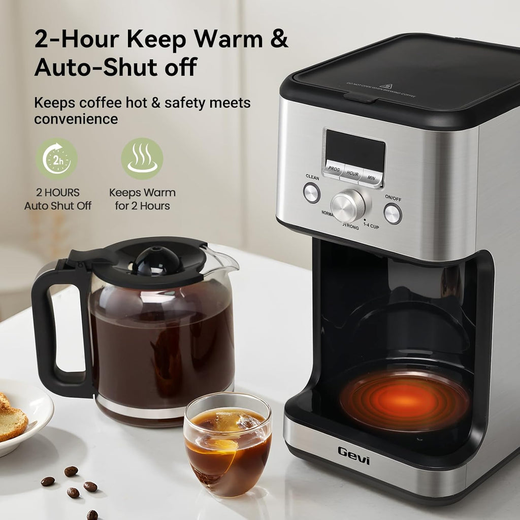 14-Cup Drip Coffee Maker, Programmable Timer, 2H Warm, Strong Brew | 14-Cup Drip Maker for Normal & Strong Brew, 2H