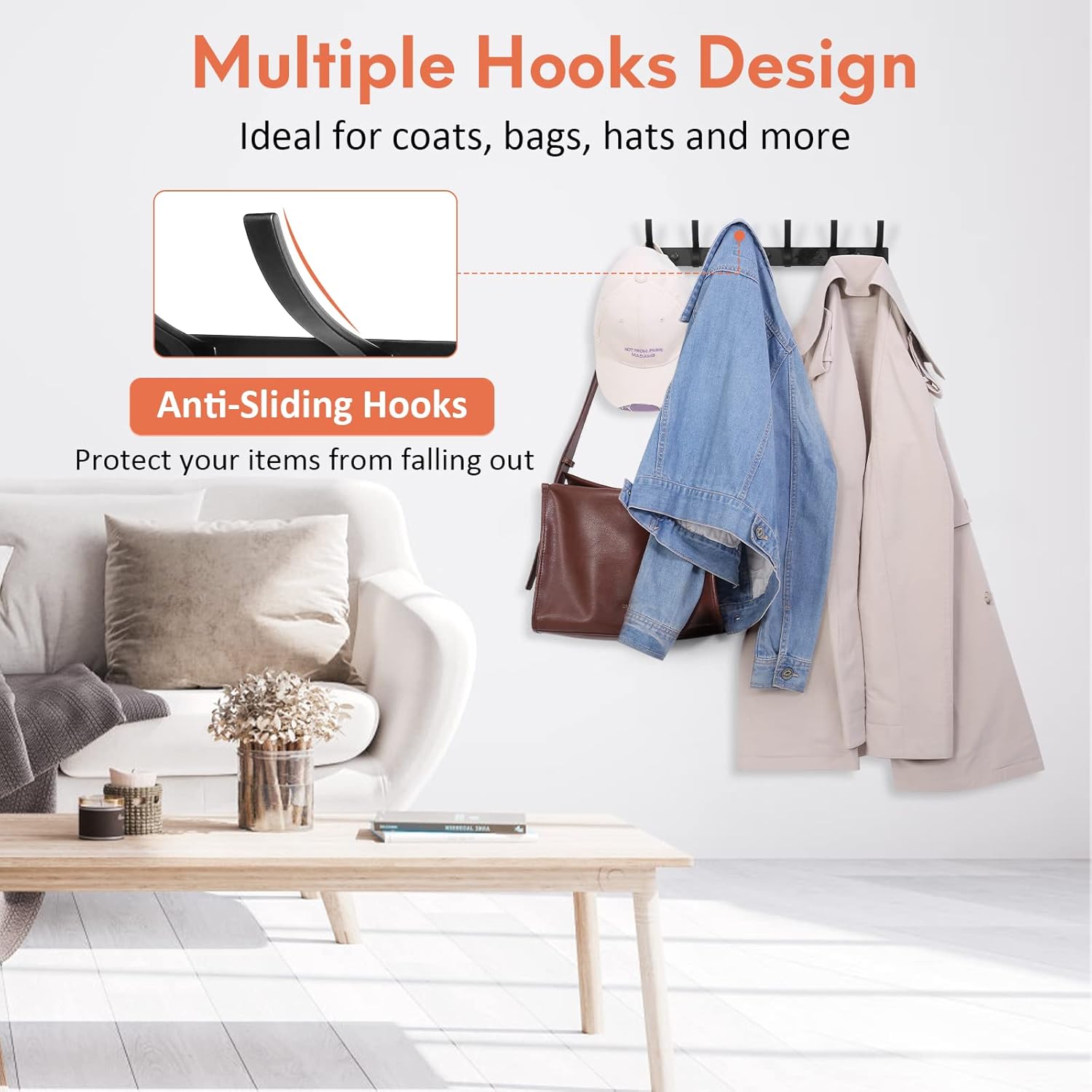 Coat Rack Wall Mount, Wall Hooks for Hanging, Entry Coat Hooks Coat Hanger, Hat Rack Holder for Wall, Key Holder