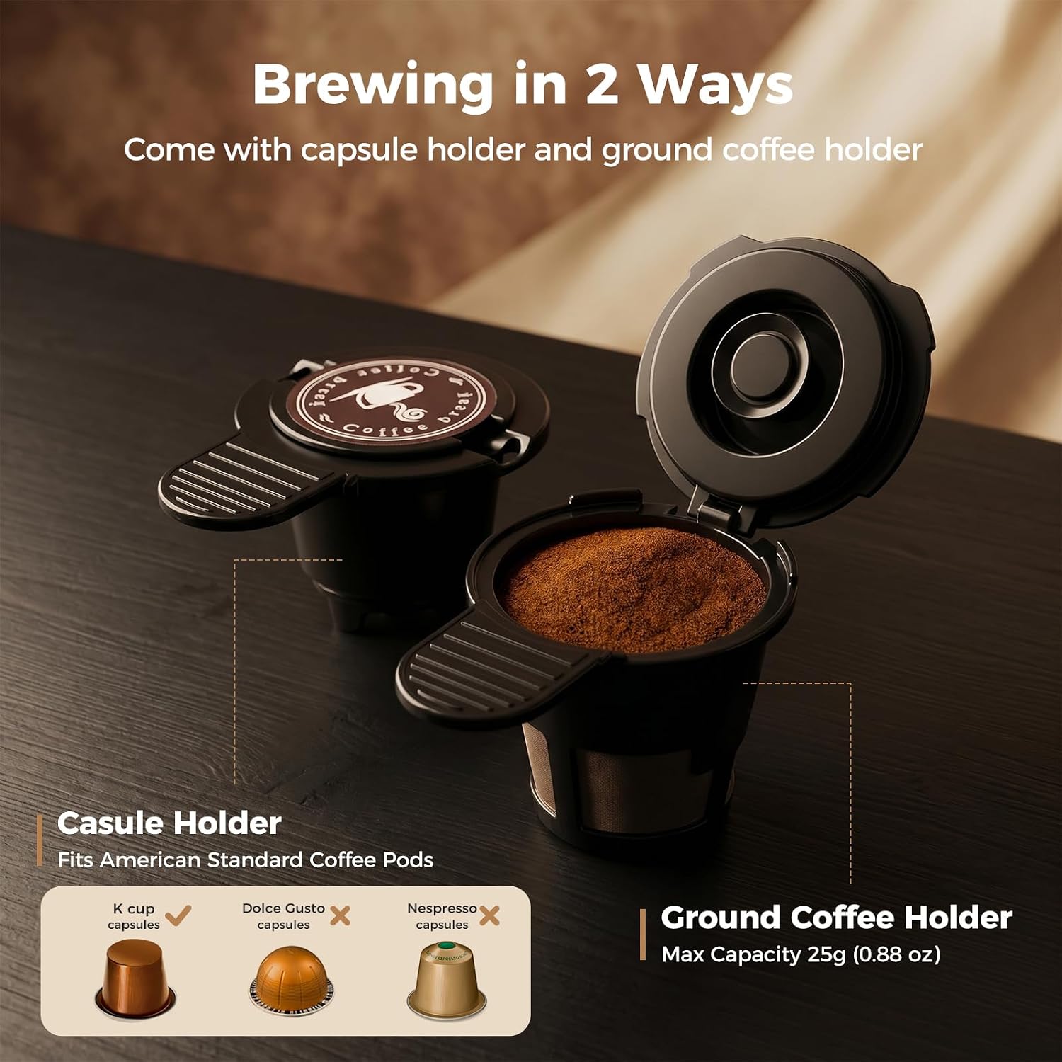 2-in-1 Single Serve Coffee Maker for K Cup Pods & Ground Coffee | 6 to 14 oz Brew Sizes, Adjustable Drip Tray for