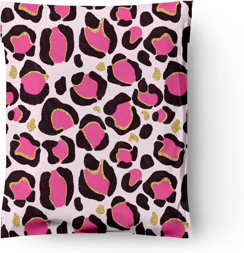 12x15 (50) Pink Leopard Print Designer Poly Mailers Waterproof Self Sealing Tear Resistant Polymailers Shipping