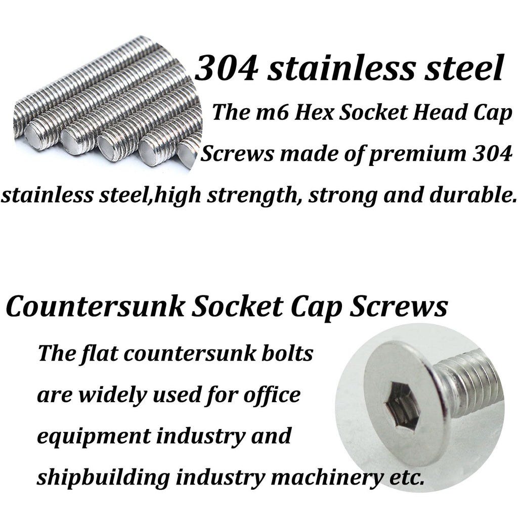 M6 x 25mm(20PCS) Flat Head Socket Cap Screws,(304 Stainless Steel)