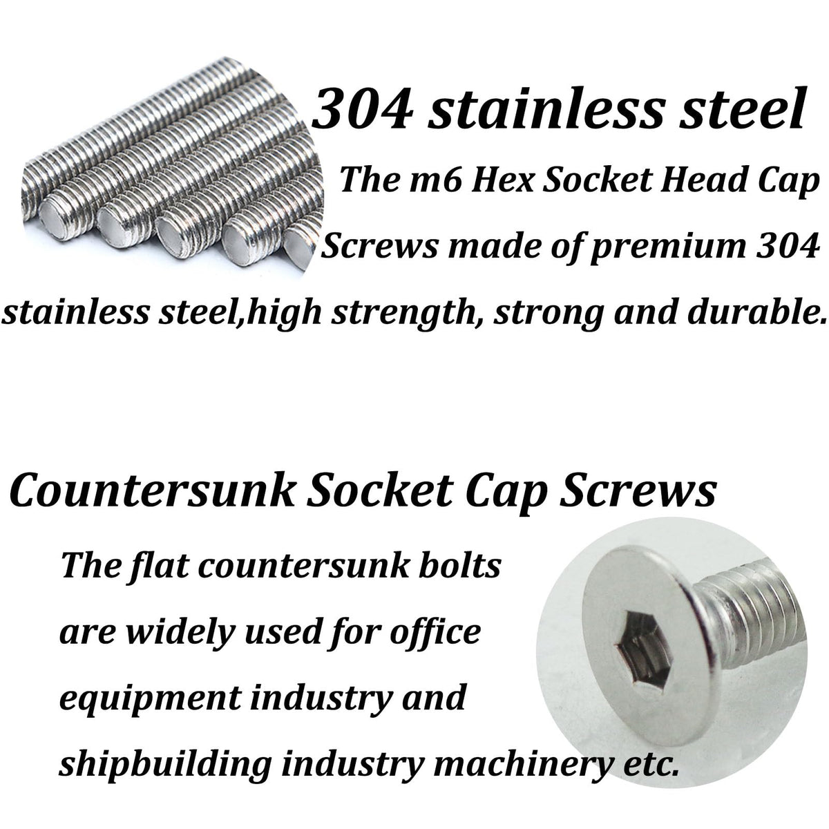 M6 x 25mm(20PCS) Flat Head Socket Cap Screws,(304 Stainless Steel)