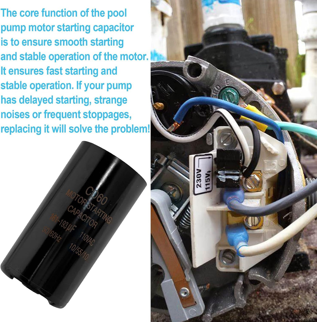 Pool Pump Motor Start Capacitor 161-193 uf/MFD 110-125 VAC ±20%