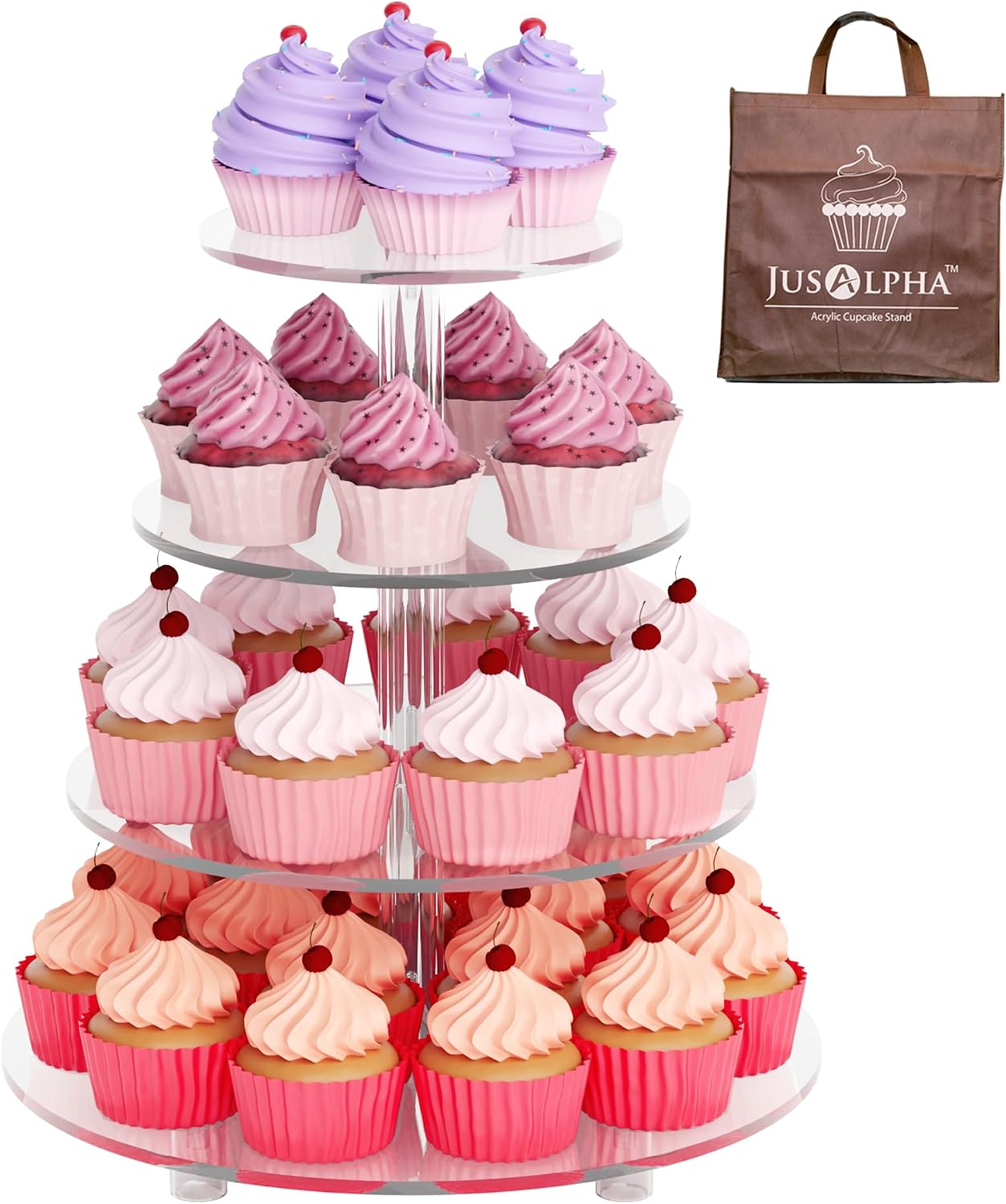 Large 4 Tier Acrylic Cupcake Stand,Round Cake Stand for Party