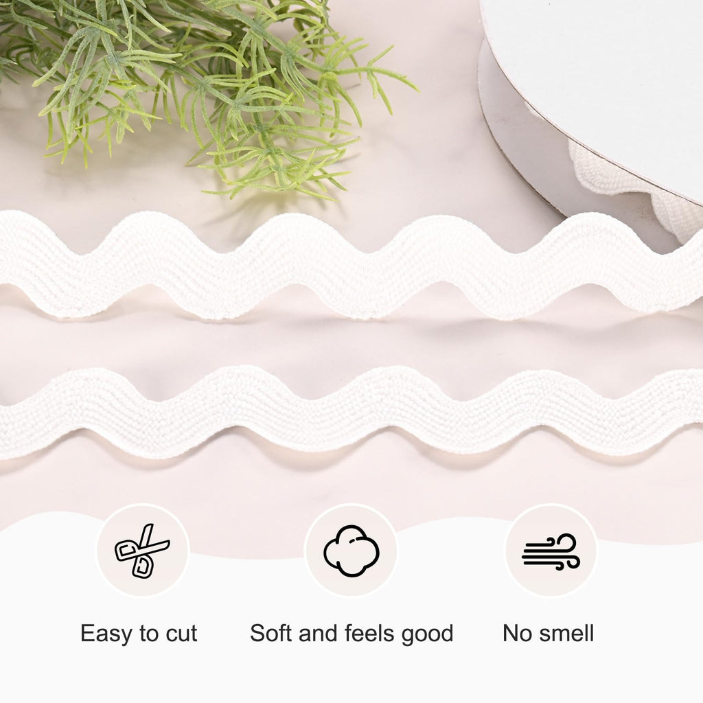 Rick Rack Trim 10 Yard 15mm / 0.6" Wave Bending, White