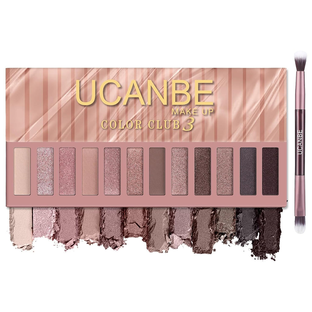12 Color Eyeshadow Makeup Palette, Naked Nude Eye Shadow, Neutral Matte Shimmer Make Up Pallet with Double-ended