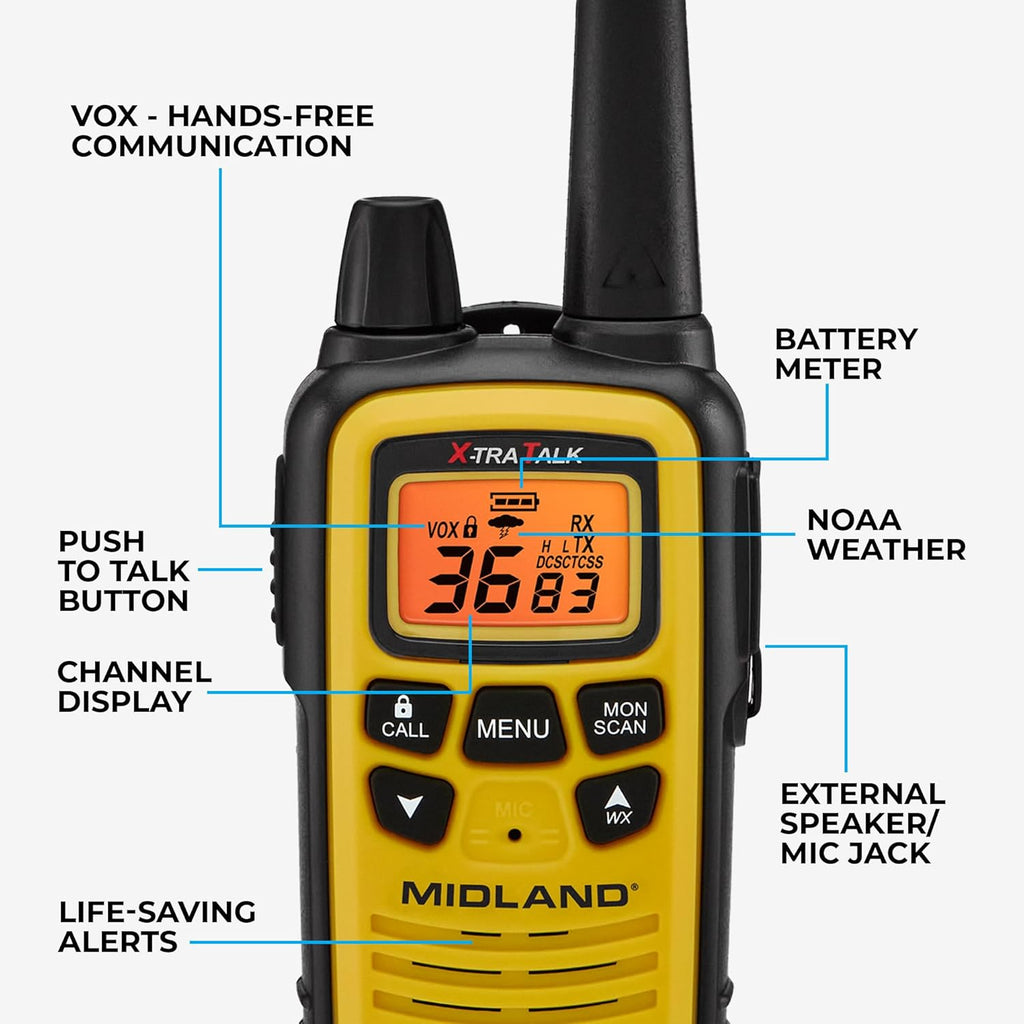 LXT630X3VP3 FRS Walkie Talkies - Long Range 36-Channel Two-Way Radios, NOAA Weather Alerts (3-Pack, Yellow - Black) |