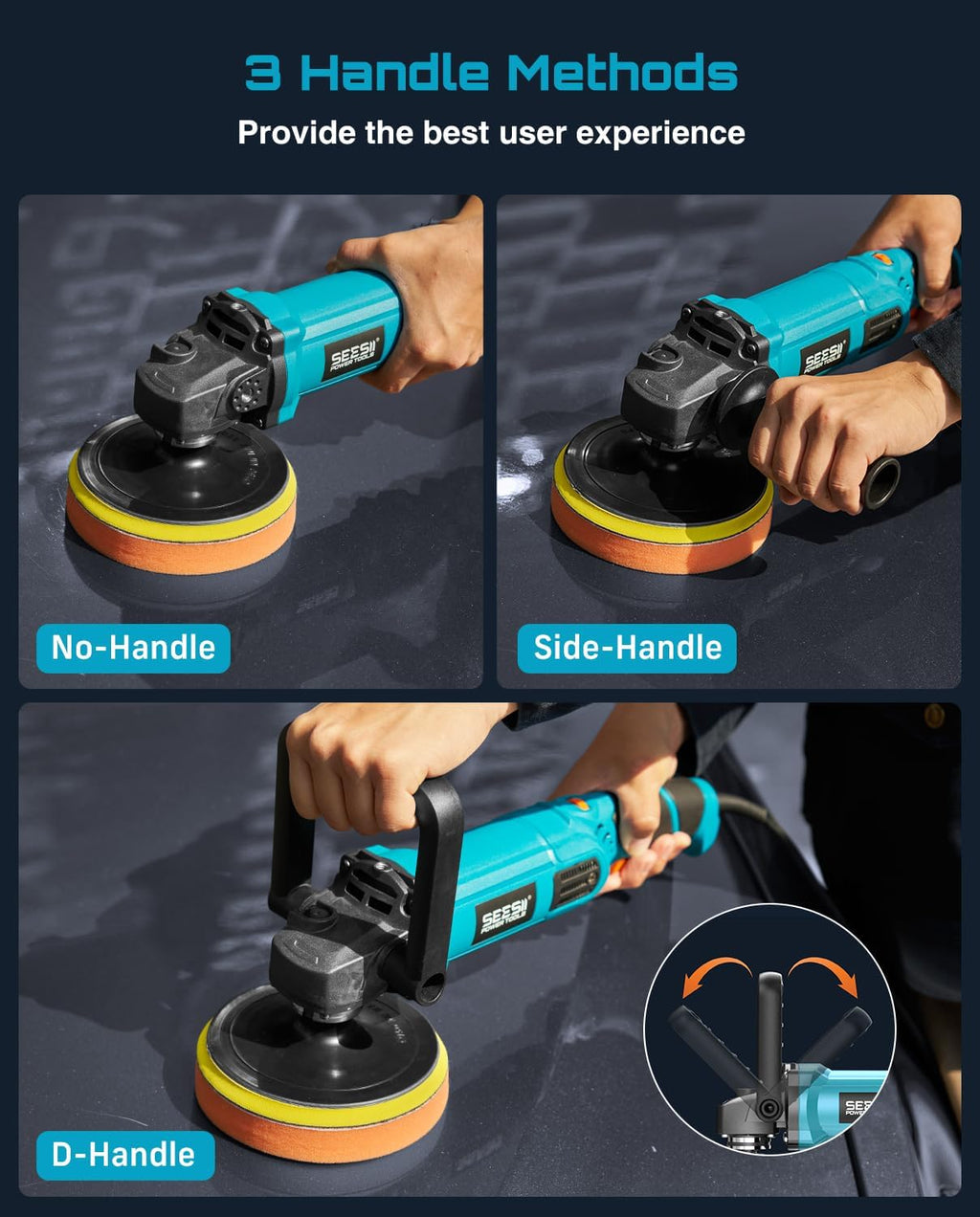 Car Buffer Polisher 1600W 7 Inch/6 Inch Rotary Buffer Polisher Waxer | 7 Variable Speed 1000-3600 RPM Dual Action