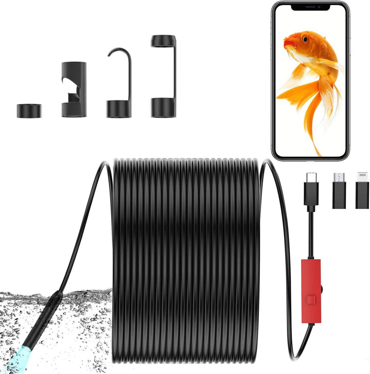 Endoscope Camera with Light, 1920P Borescope for iOS&Android, 16.4ft