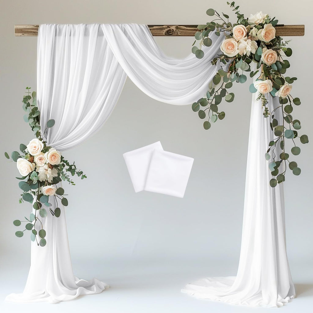 White Wedding Arch Draping Fabric Backdrop Drapes Sheer 2 Panels