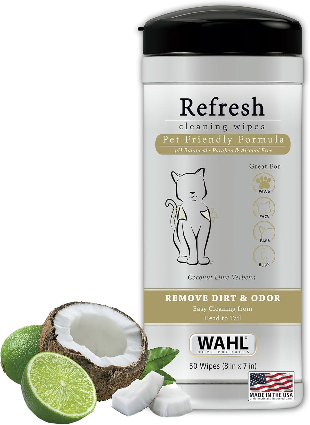 USA Cat Refresh Cleaning Wipes, Oatmeal Formula, 50 Count