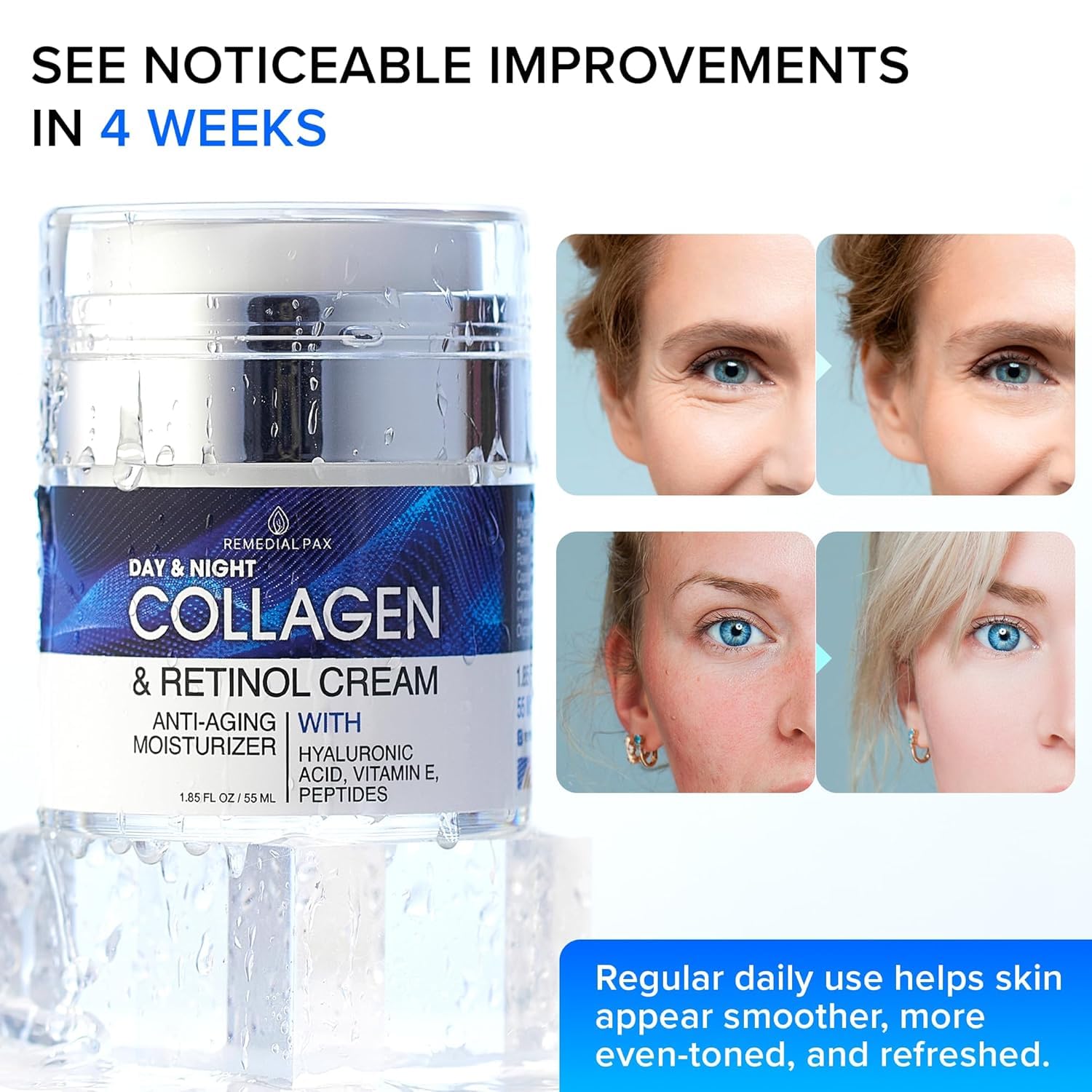 Collagen Face Cream with Retinol & Hyaluronic Acid - Anti Aging Moisturizer for Women & Men, Firming Day & Night