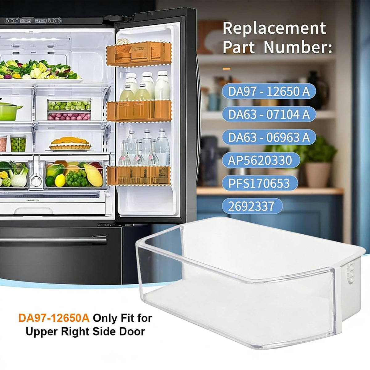 Replacement Refrigerator Door Bin Right Side for Rf260 Rf261 Rf263 Series Storage Box Food Grade Fridge Container