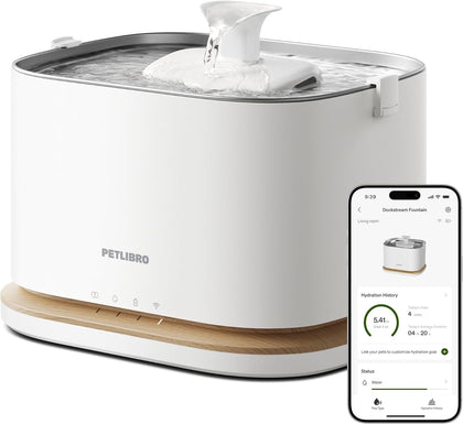 Upgrade Cat Water Fountain, Cordless Cat Fountain Battery Operated, App Monitoring 3L/101oz Dockstream 2 Pet Water
