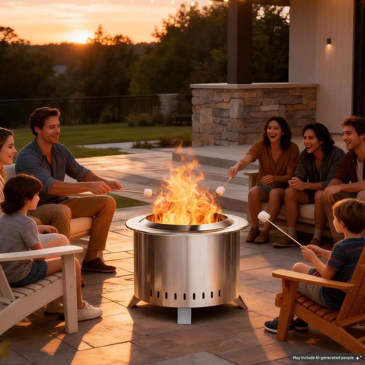 22 Inch Smokeless Fire Pit with Ash Pan Outdoor Stainless Steel