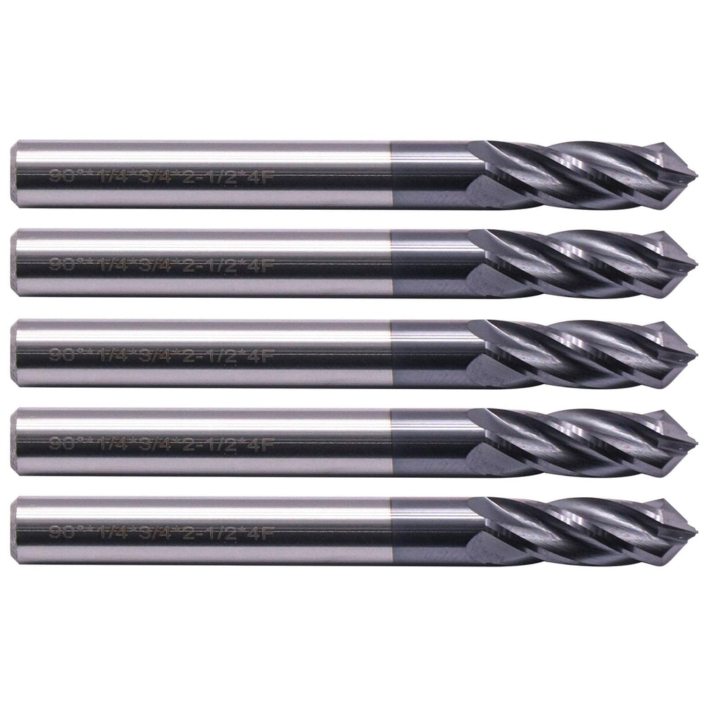 SEFHLI 4 Flute 90° Solid Carbide Drill Mill Set(5Pc, 1/4"), AlTiN Coated