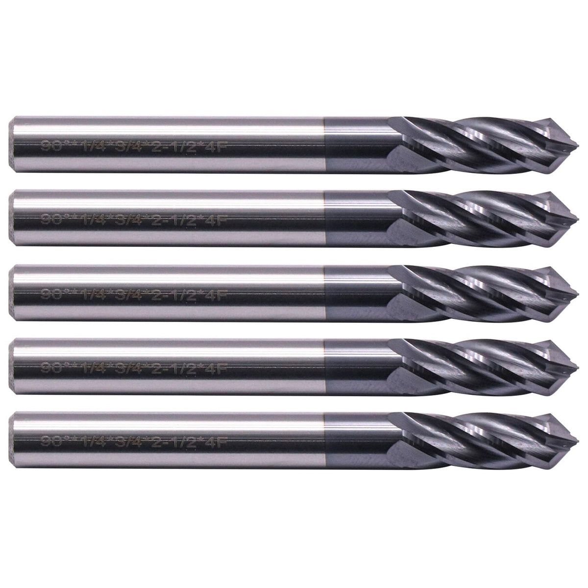 SEFHLI 4 Flute 90° Solid Carbide Drill Mill Set(5Pc, 1/4"), AlTiN Coated