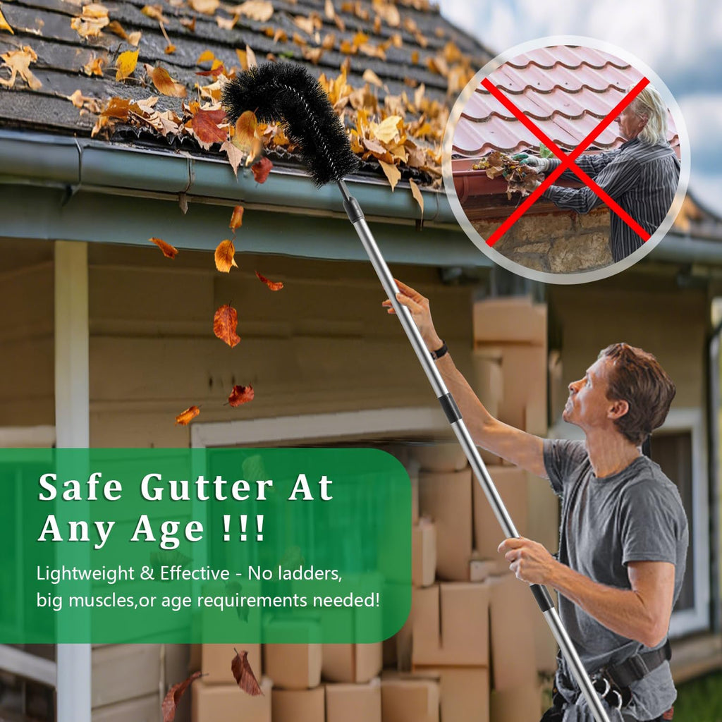 Gutter Cleaning Tools from The Ground, RV Rain Gutter Cleaning Brush with Pole, No Ladder Needed for Removing Leaves