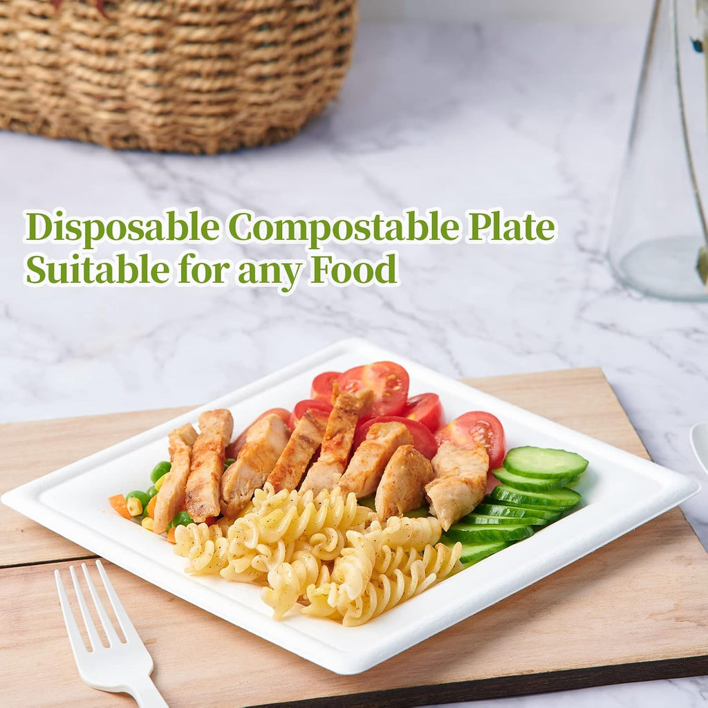 150 Piecs Compostable Square Paper Plates, 6 inch, White