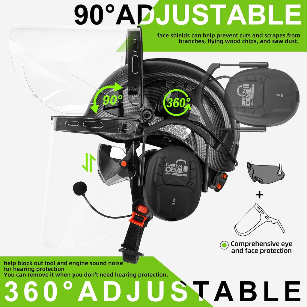 Forestry Chainsaw Safety Helmet with Bluetooth Ear Muffs Arborist Helmet Hard Hat with Built-in Visor Face Shield 5