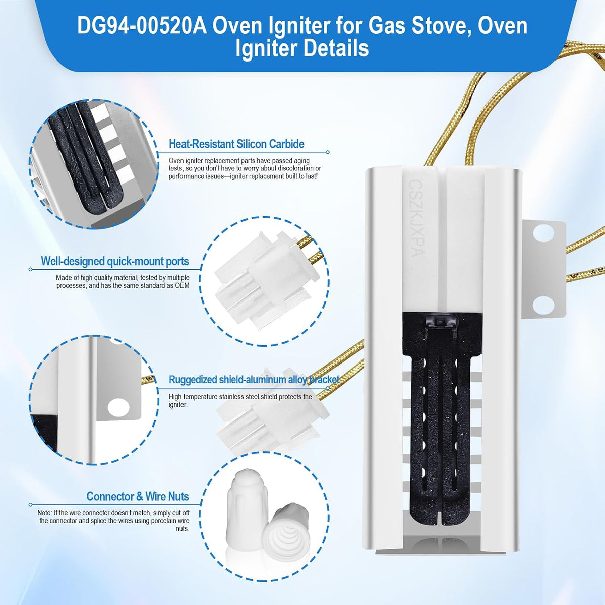 DG94-00520A Gas Range Oven Igniter for Sam-sung Oven Igniter NX58H5600SS Nx58h9500WS,for G-E Whirl-pool Hot-point Sam-sung Gas Oven Igniter, Replace 2692271 AP5577941 WB13K21 Norton 501a W10918546.