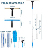 Window Cleaning Kit, Swivel Squeegee & Scrubber with Extension Poles, Foldable Bucket, Blendable Duster, 2 Scrubber