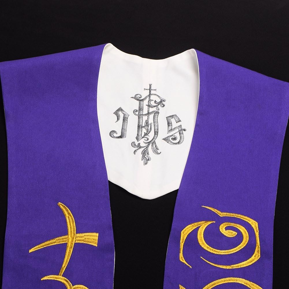 Reversible Stole Chasuble Vestments Priest IHS Embroidery Overlay Stole