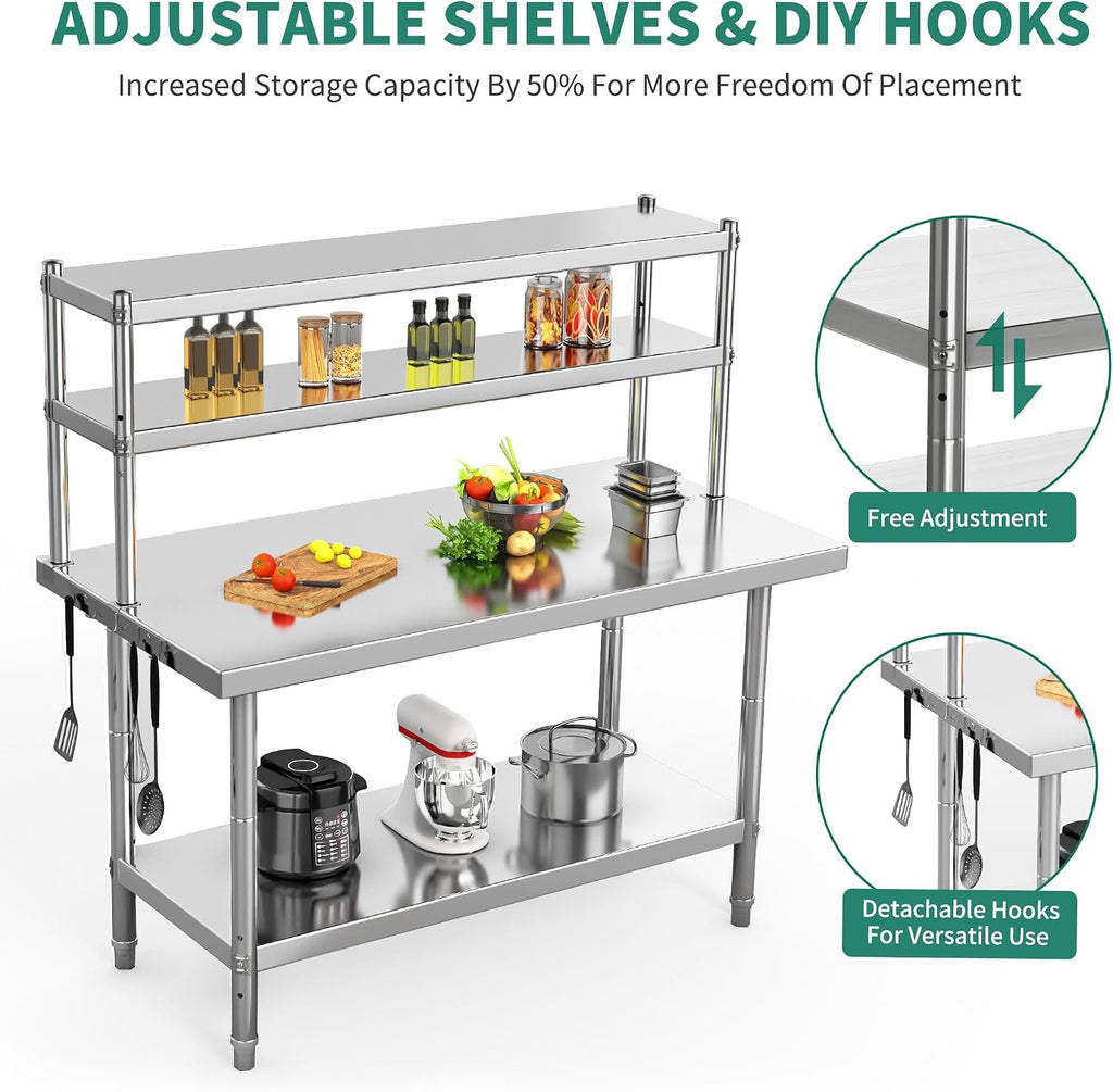 48" X 24" Stainless Steel Table with 48" X 12" Overshelves