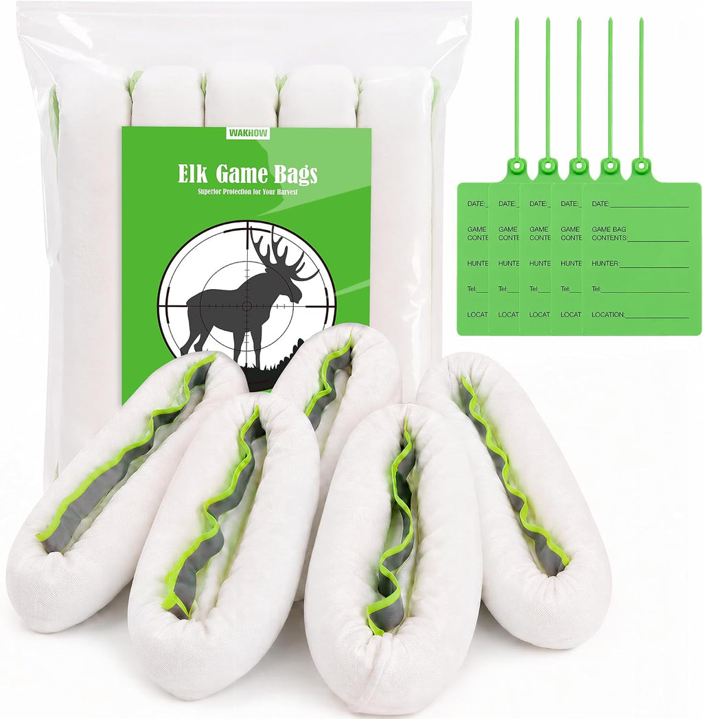 Elk Game Bags, Field Dressing Meat Bags for Elk Deer Moose, 5 Pack | Protect Harvested Meat in the Field, Breathable