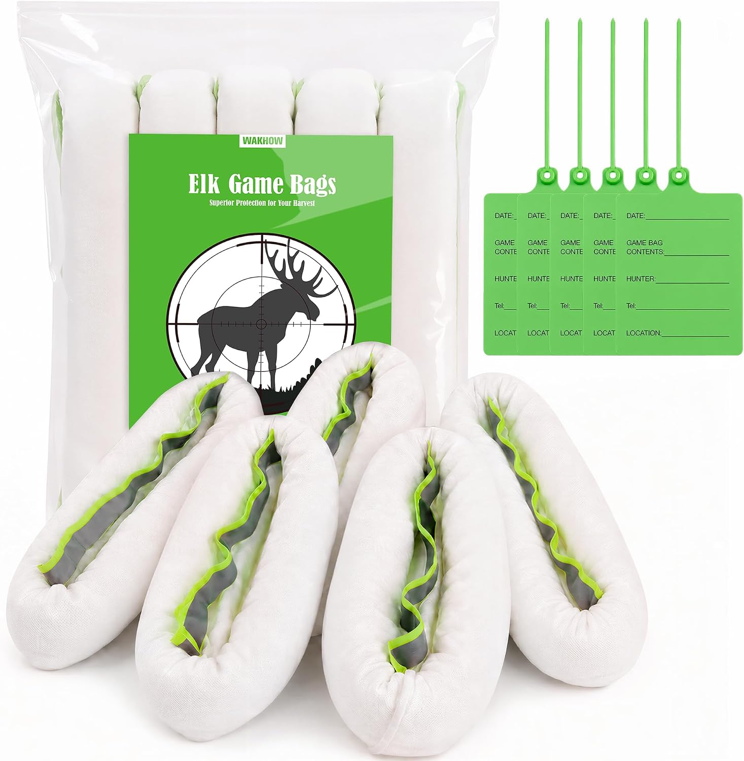 Elk Game Bags, Field Dressing Meat Bags for Elk Deer Moose, 5 Pack | Protect Harvested Meat in the Field, Breathable