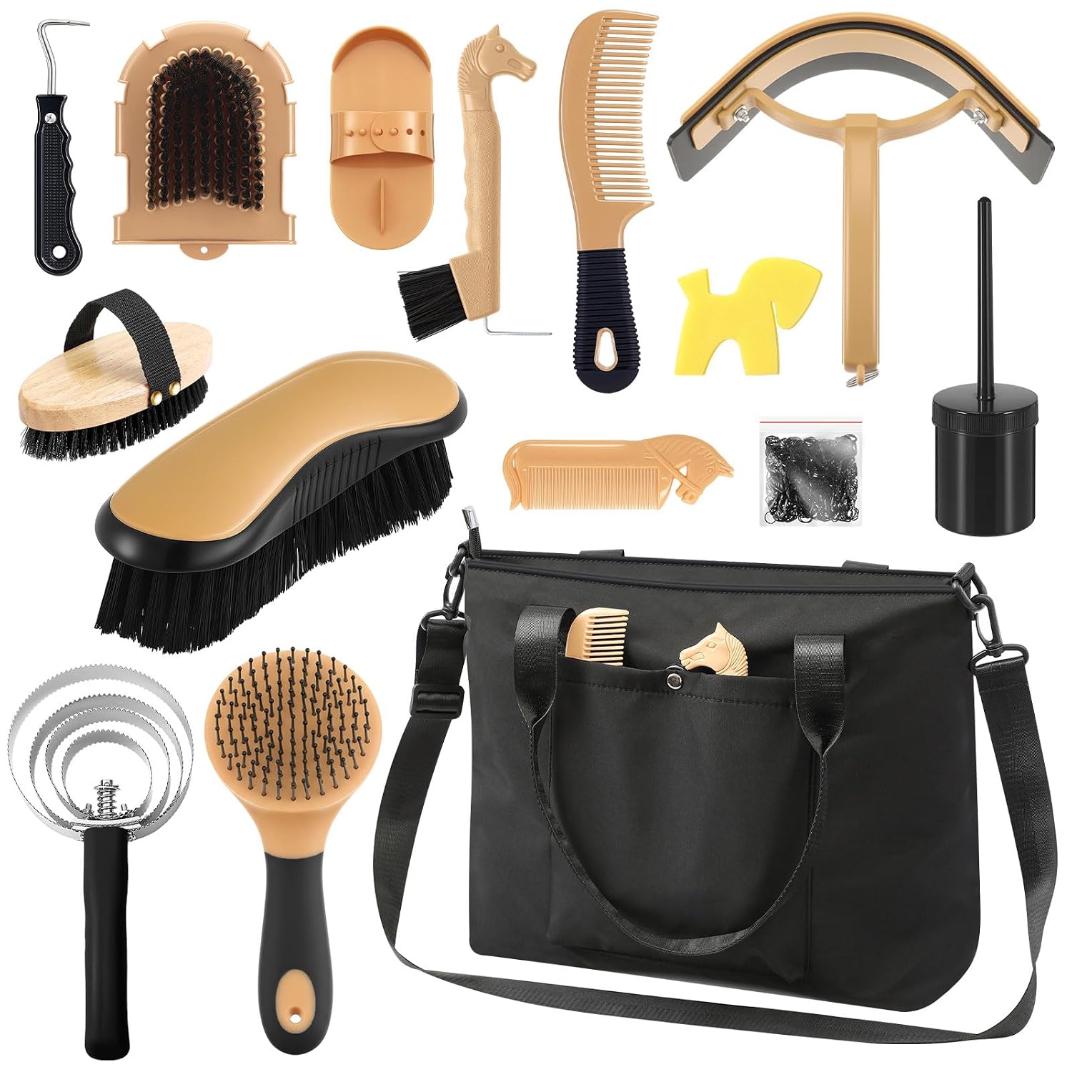 15 Pieces Horse Grooming Kit with Organizer Tote Bag Tack Room Supplies Horse Brush Sets Care Equine Cleaning Kit