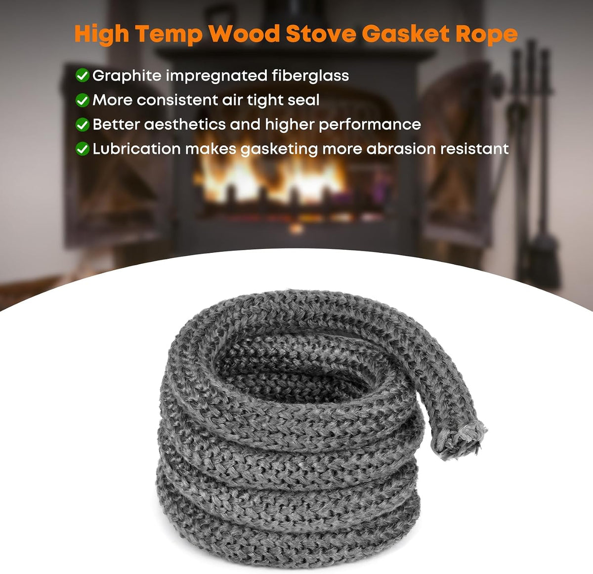 Stanbroil 1" x 84" Wood Stove Gasket Kit with High-Temperature Cement
