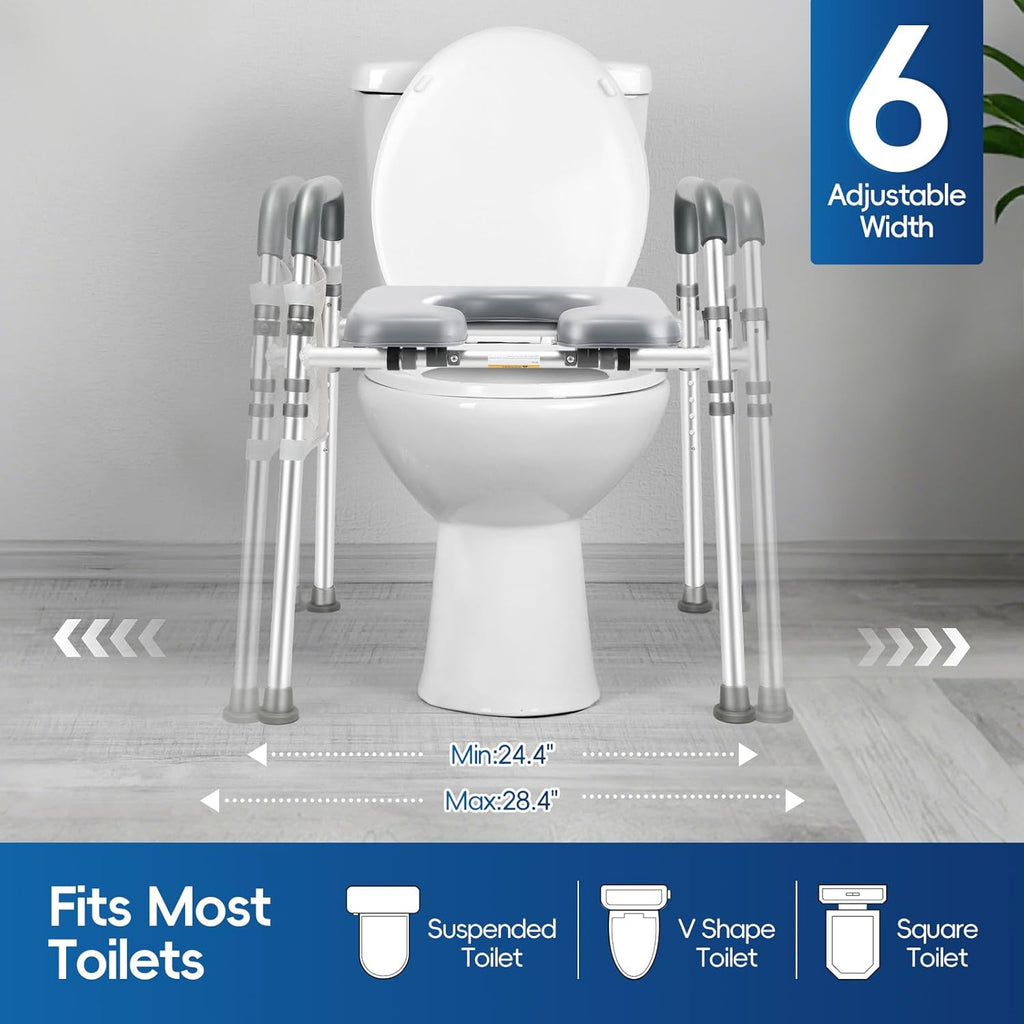 Raised Toilet Seat with Handles, 500lb Handicap Toilet Seat with Handles Over Toilet, Commode Chair with Adjustable