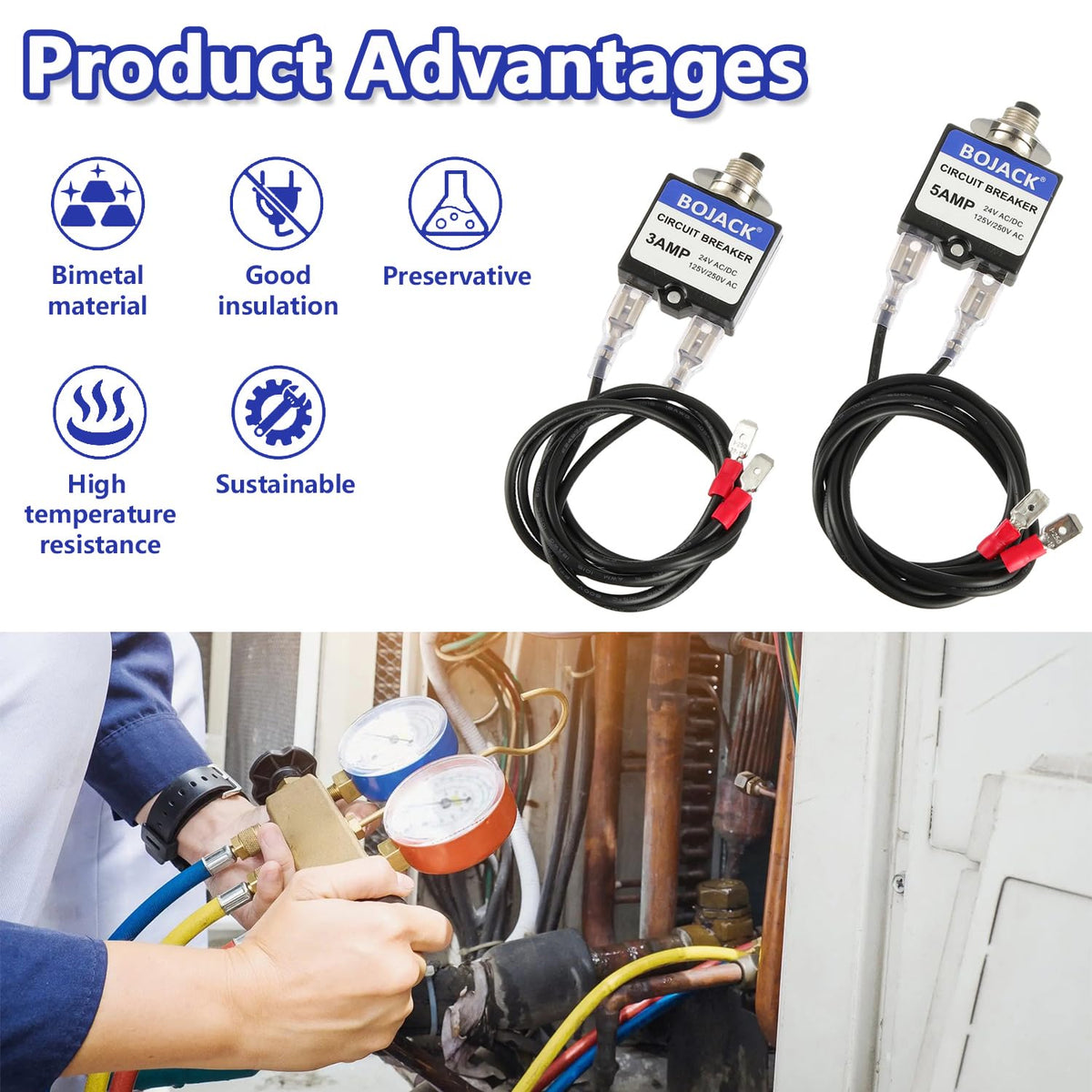 BOJACK 3 Amp 5 Amp Resettable Fuse HVAC Tools Circuit Tester
