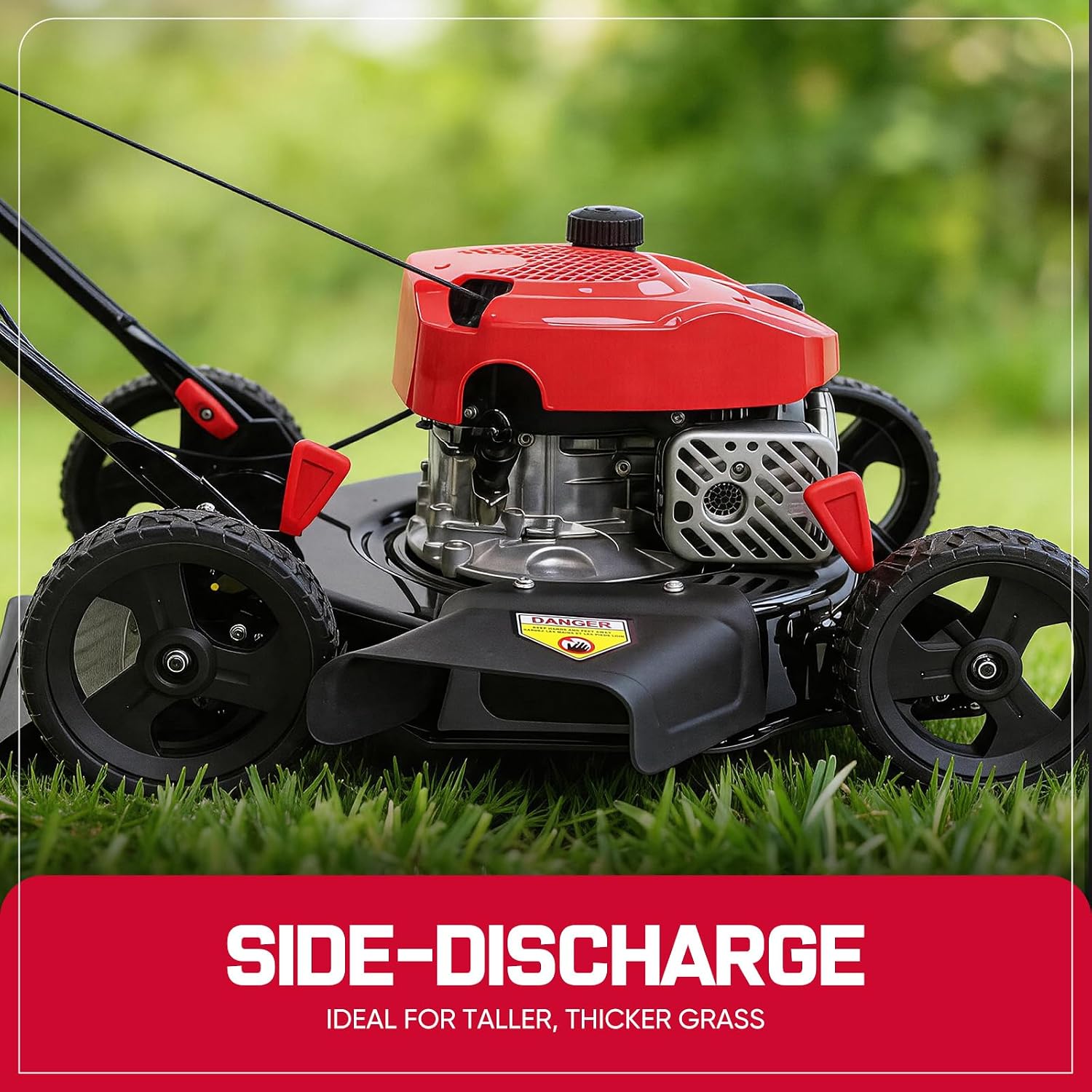 18-inch 144cc Gas Lawn Mower, Push Mower with Side-Discharge | 144cc 4-stroke OHV engine, 5-Position Height Adjustment