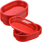 60 Pcs Fast Food Basket, 10.5" x 7" Plastic Storage Tray, Red