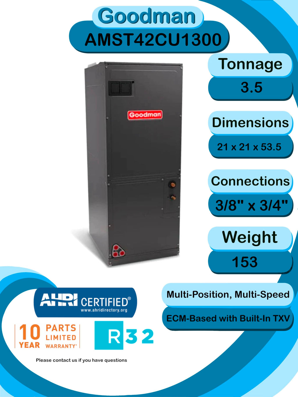 3.5 Ton 14 Seer Heat Pump System with Multi-Position Air Handler