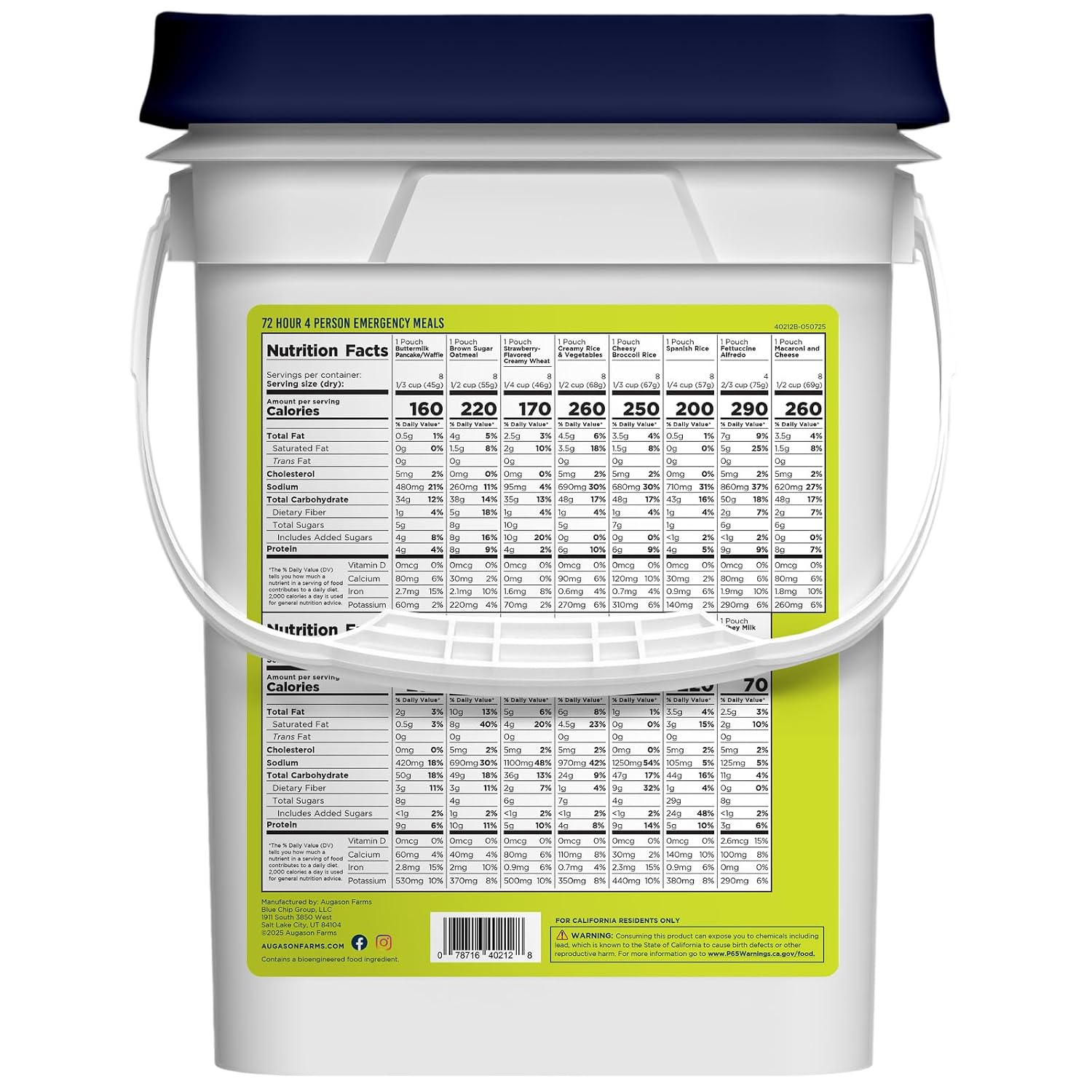 Four Person 72 Hour Emergency Food Supply | 119 Servings, 25 Year Shelf Life, Feeds 4 People, Survival Food Camping