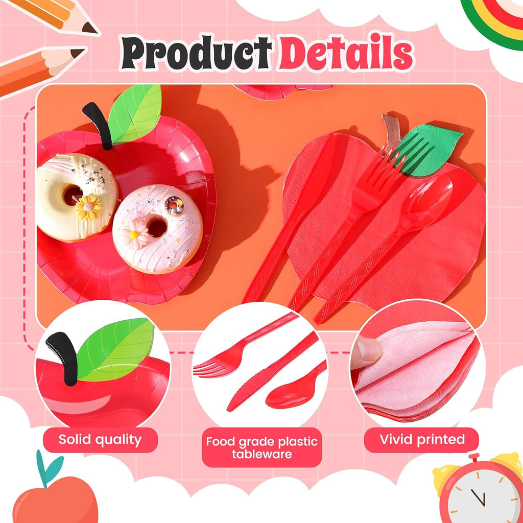 120 Pcs Fall Red Apple Party Paper Plates and Napkins Forks