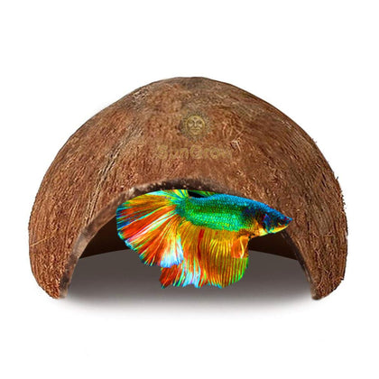 Betta Fish Cave, Habitat Made from Coconut Shell, Soft-Textured Smooth Edged Spacious Hideout