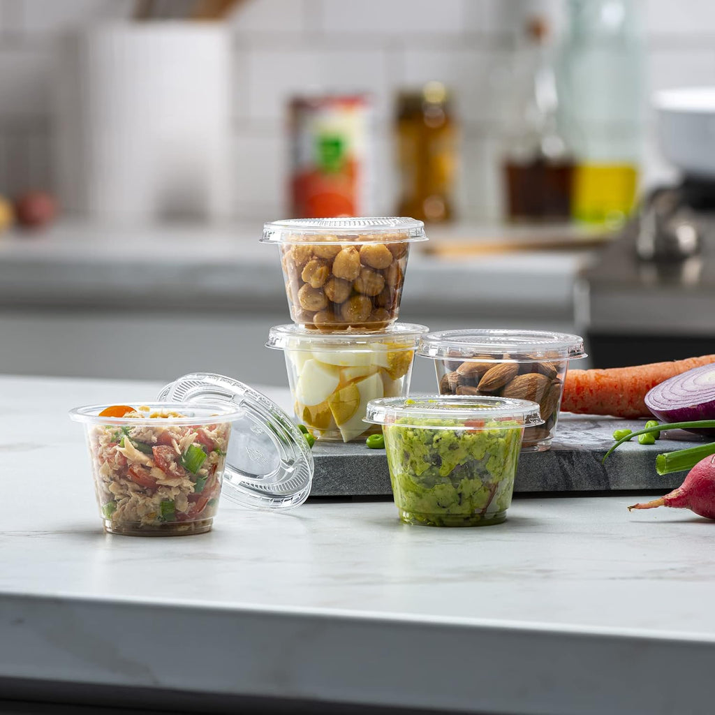 {2.5 oz,200 Sets} Clear Diposable Plastic Portion Cups With Lids, Small Mini Containers For Portion Controll, Jello