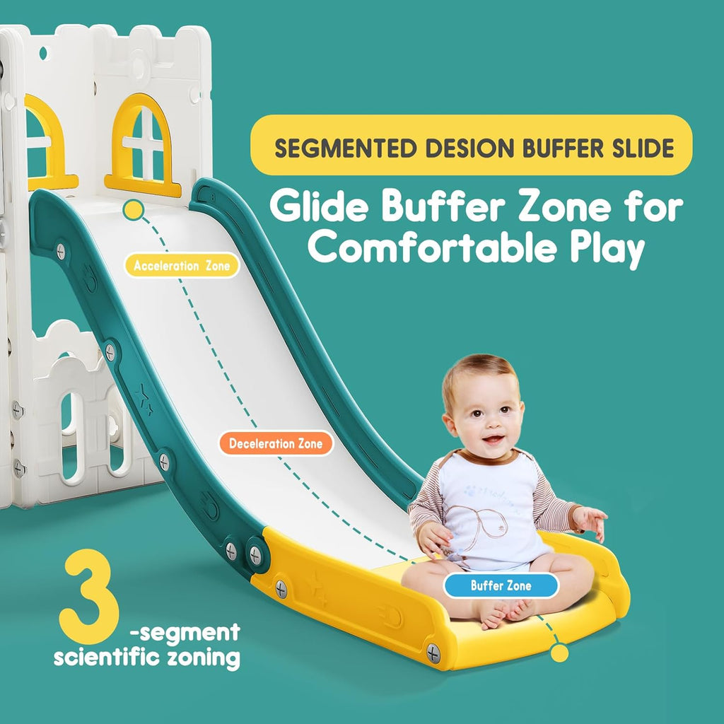 Toddler Slide for Kids with Climber Basketball Hoop, Storage Space, Telescope Kids Indoor Slide Baby Slide for