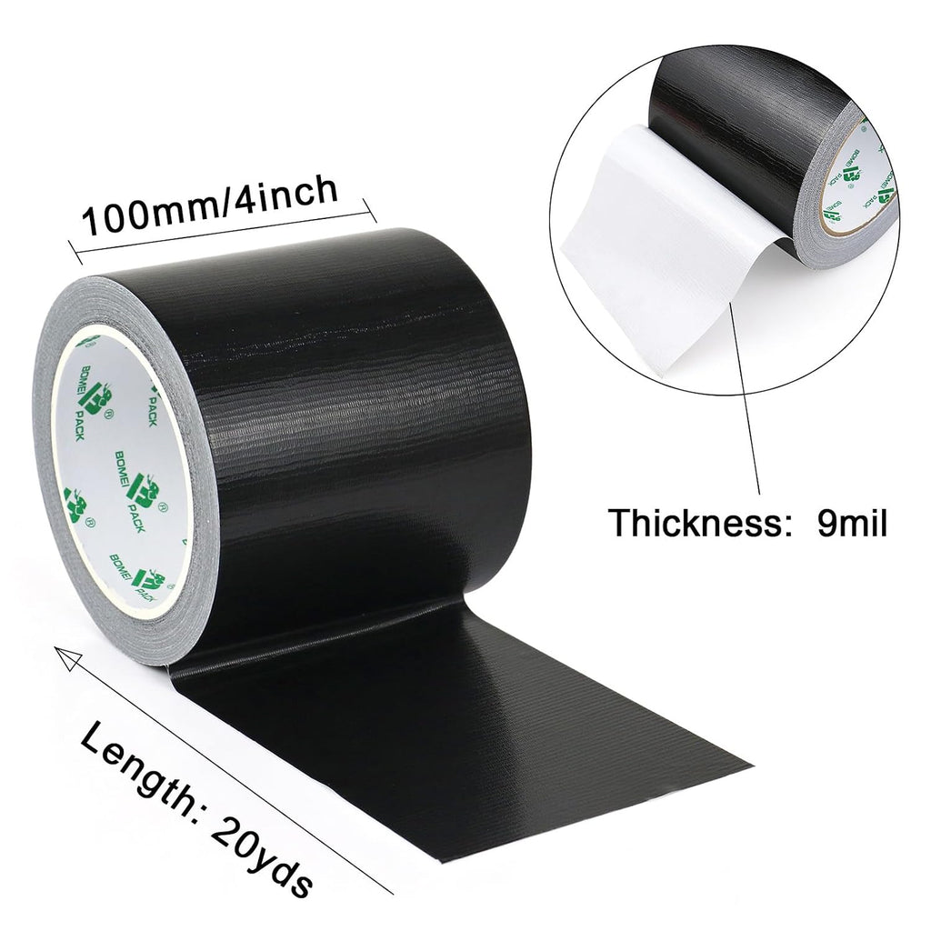 1Pack 4inch Duct Tape Heavy Duty Waterproof Black 9Mil 20Yds