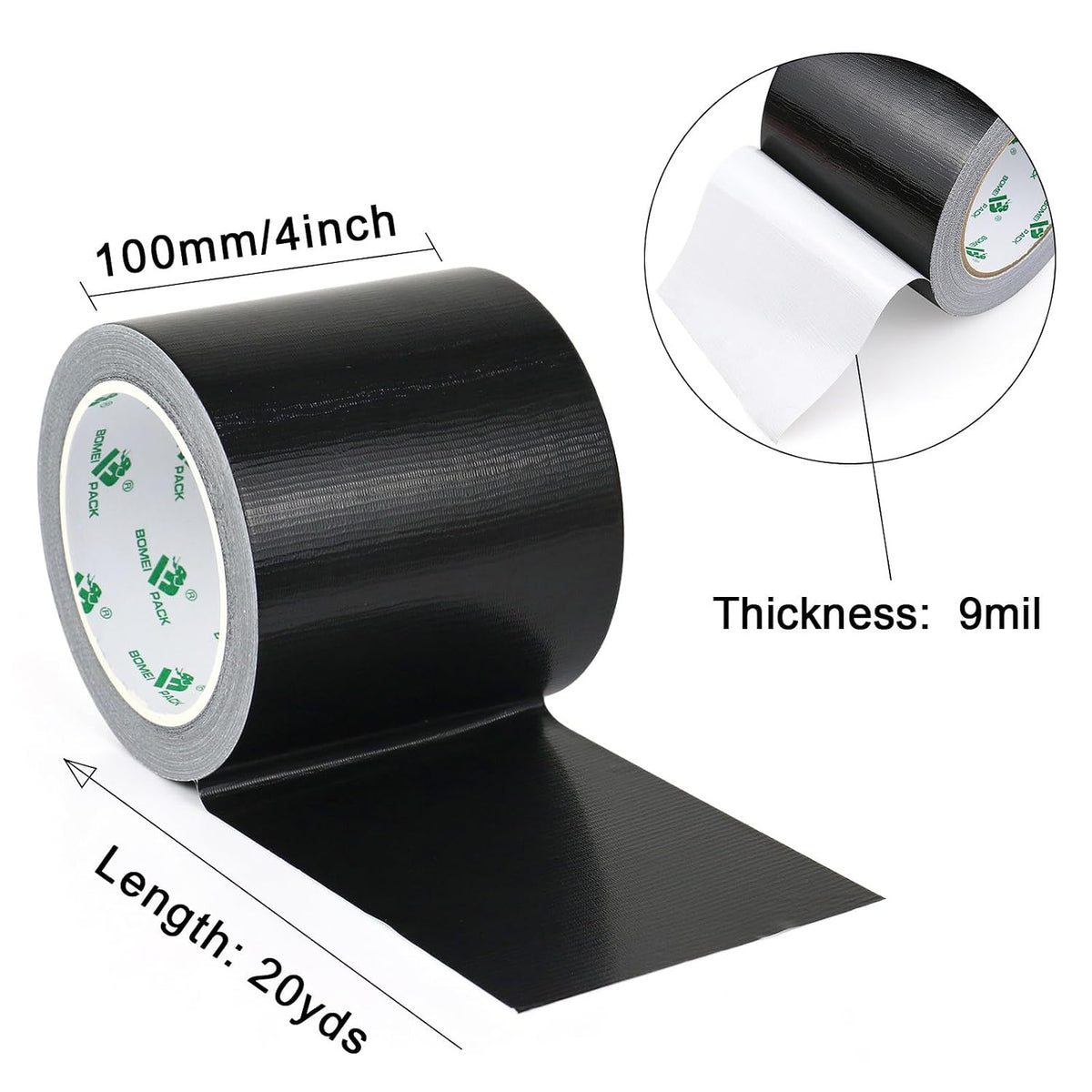 1Pack 4inch Duct Tape Heavy Duty Waterproof Black 9Mil 20Yds