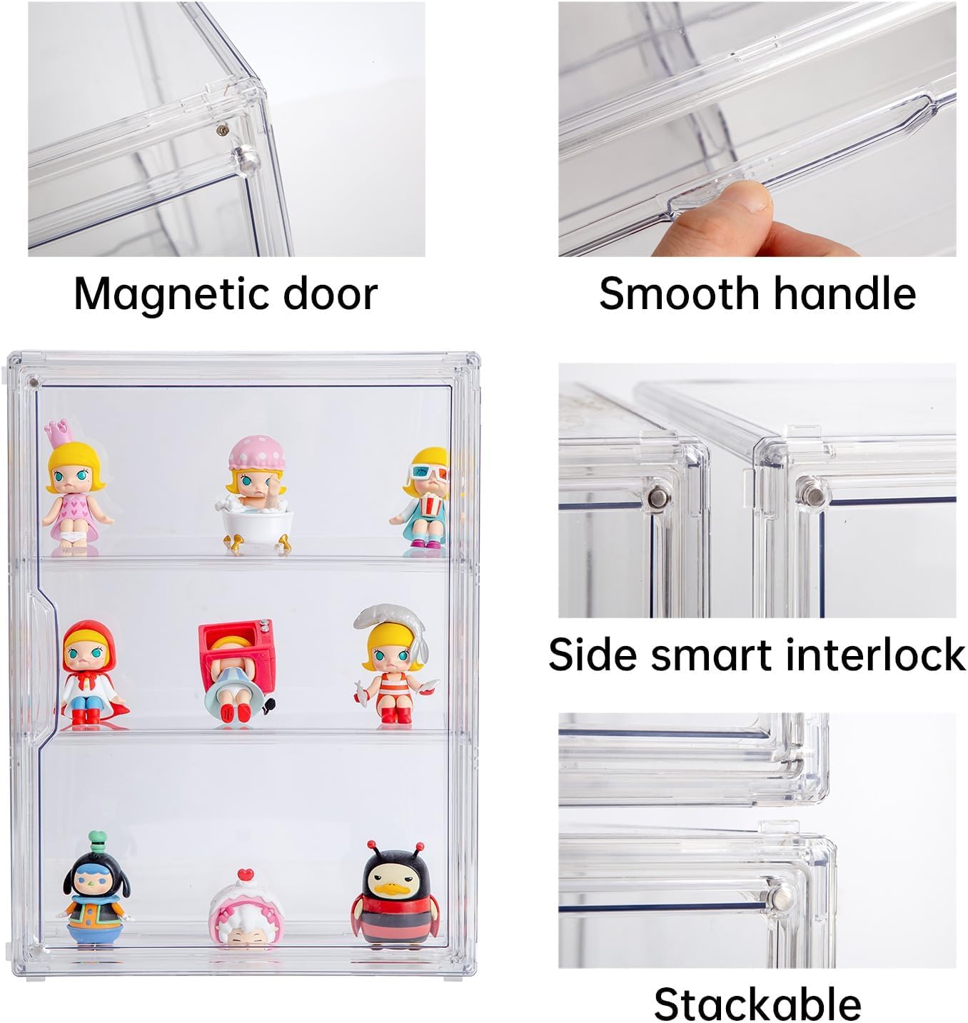 3 Tiers Clear Display Case for Figures, Acrylic Storage Organizers Box with Magnetic Door, Wall-Mounted Dustproof