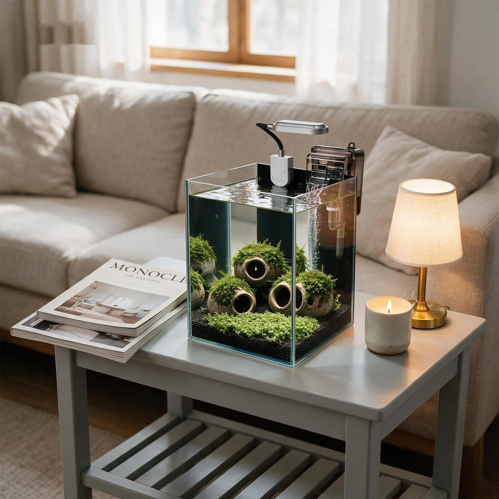 1.5 Gallon Fish Tank Starter Kits, Nano Glass Aquarium with Filter, Led Light for Aquascape DIY, Betta Fish, Gold