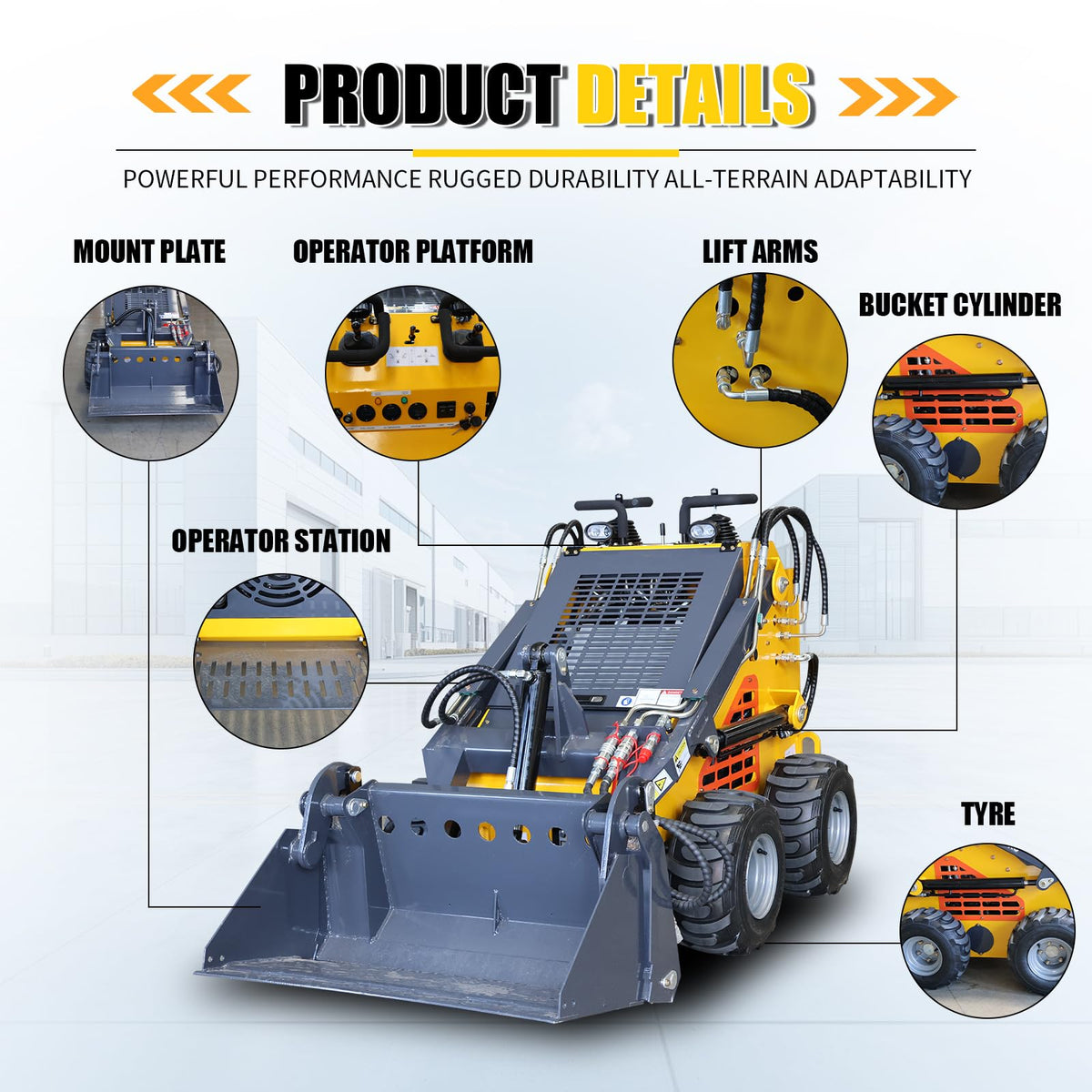 Mini Skid Steer Loader 24HP Wheeled Compact Skid Steer with 4-in-1 Bucket
