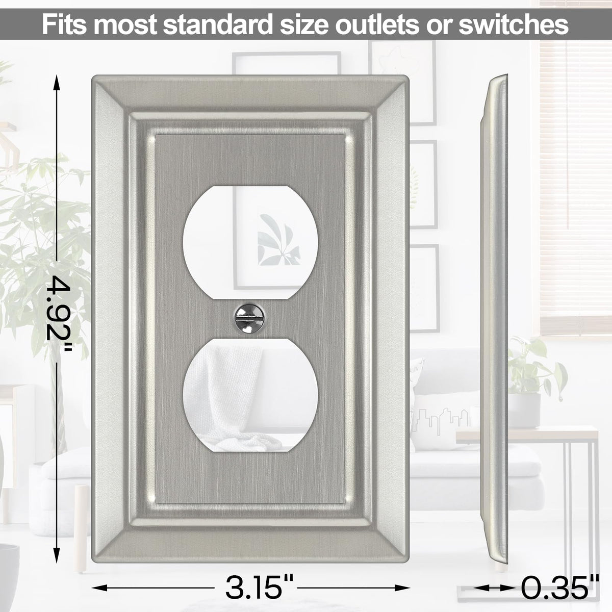 Metal Wall Plate for Electrical Outlets, Outlet Covers Wall Plate, 6 Pack
