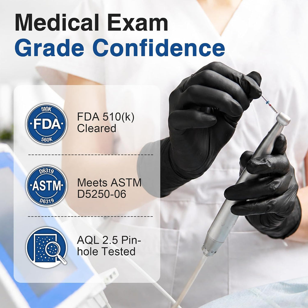Medical Nitrile/Vinyl Blend Exam Gloves, Black Disposable | Latex&Powder free, Food Safe, Cleaning, Exam, Cooking